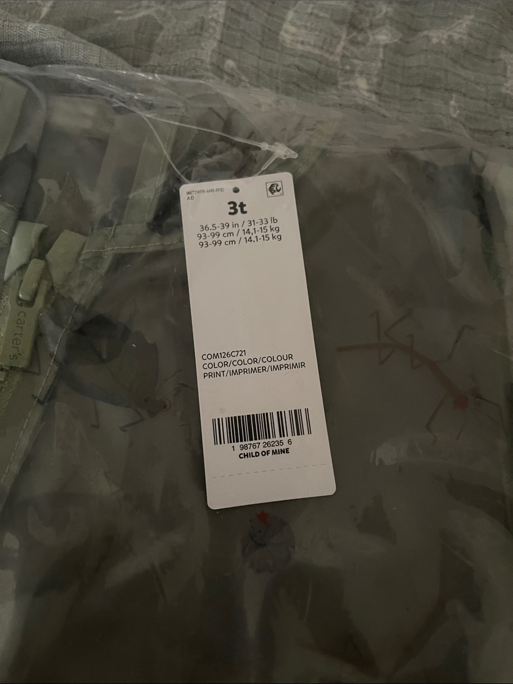 Carter's Olive Green Kids' Hooded Rain Jacket with Dragon Print - Picture 2 of 2